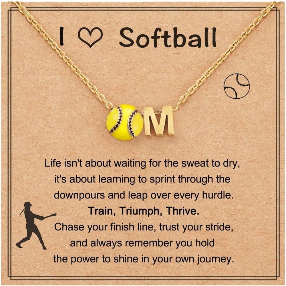 Personalized Initial A-Z Softball Necklace for Teen Girls - Empowering Gift